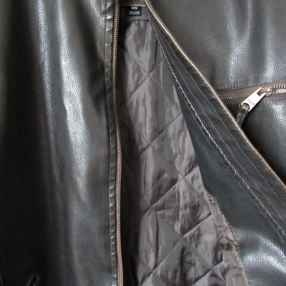VINTAGE 90s Faux Leather Moto Jacket Sporty Stripes Size Men's M or Womens M/L - Picture 7 of 16